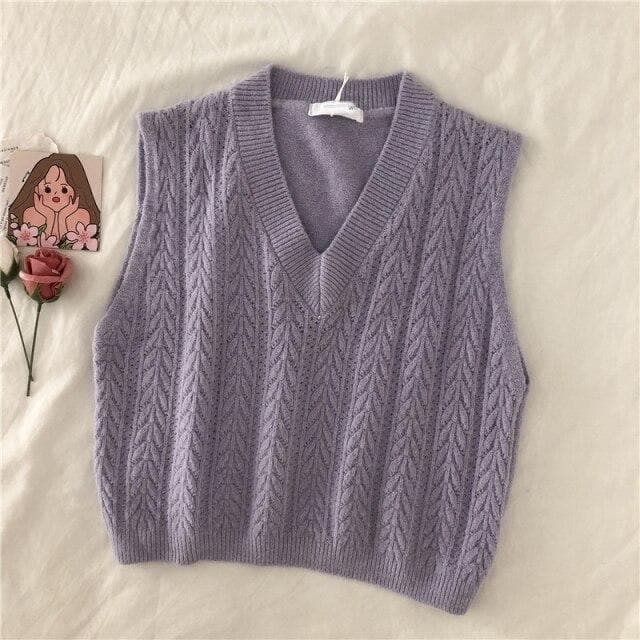 Dark Academia Knitted Vest Mute Colored Sweater SP16426 - Egirldoll