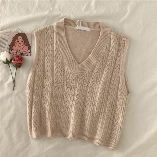 Dark Academia Knitted Vest Mute Colored Sweater SP16426 - Egirldoll