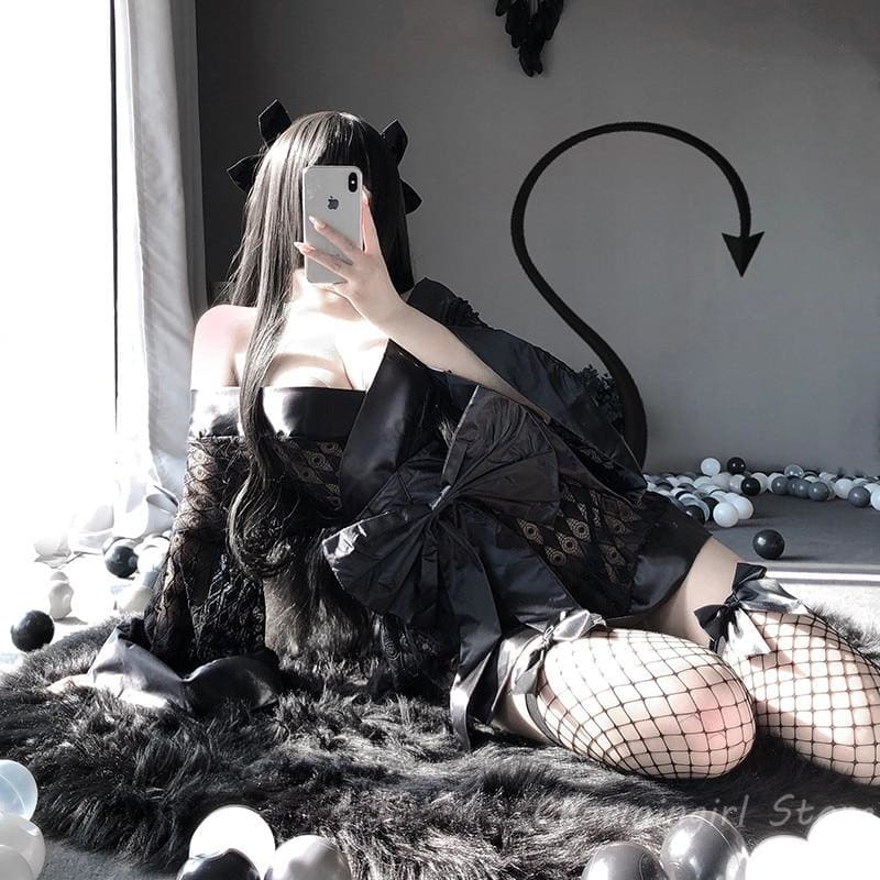 Dark Japanese Kimono Bathrobe Cosplay Lingerie EG166 - Egirldoll
