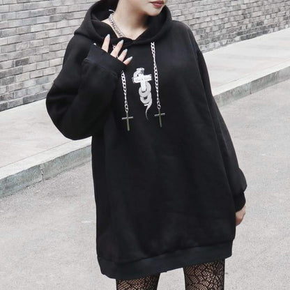 Dark Punk Fashion Cross Chains Snake Black Sweatershirt EG457 - Egirldoll