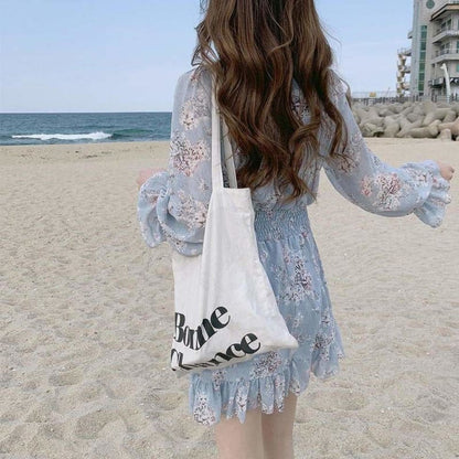 Date Wear Sweet Girls Long Sleeve Ruffled Floral Chiffon Dress SP15735 - Egirldoll