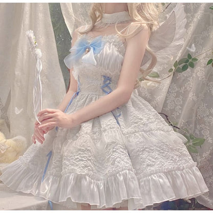 Dreamy Angel Cute White Black Pastel Bows Lolita Dress ON480