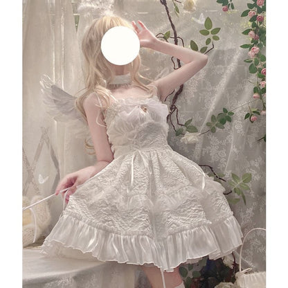 Dreamy Angel Cute White Black Pastel Bows Lolita Dress ON480