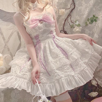 Dreamy Angel Cute White Black Pastel Bows Lolita Dress ON480