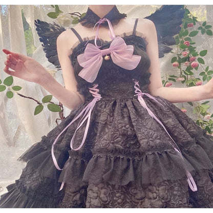 Dreamy Angel Cute White Black Pastel Bows Lolita Dress ON480