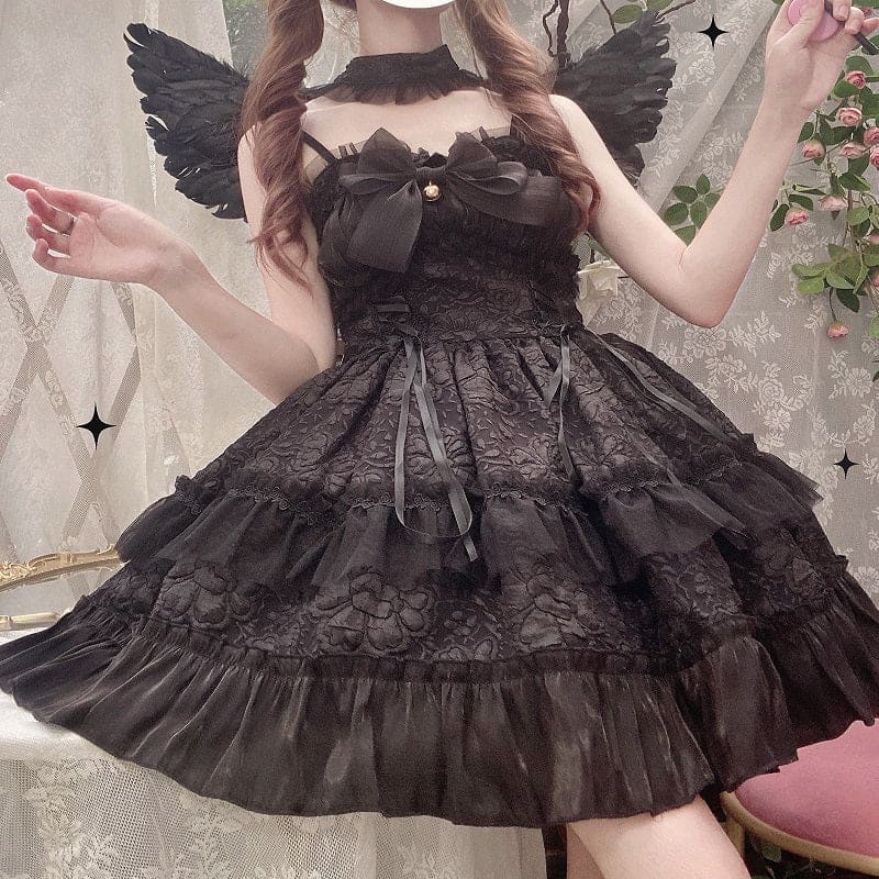 Dreamy Angel Cute White Black Pastel Bows Lolita Dress ON480