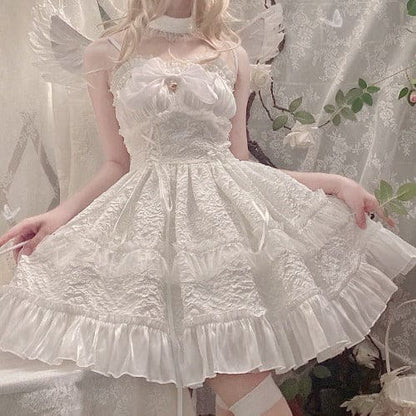 Dreamy Angel Cute White Black Pastel Bows Lolita Dress ON480