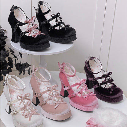 6 Colors Kawaii Velvet Elegant Bow Shoes ON611 - shoes