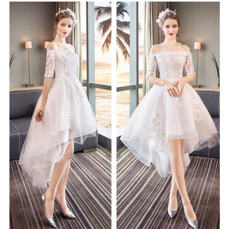 Elegant Off The Shoulder White High Low Prom Dresses SS1831 - Egirldoll