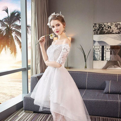 Elegant Off The Shoulder White High Low Prom Dresses SS1831 - Egirldoll