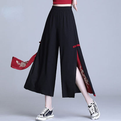 Embroidery Golden Dragon Casual Black Red Pants ON10 - Egirldoll