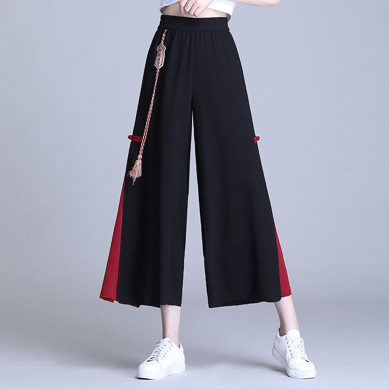 Embroidery Golden Dragon Casual Black Red Pants ON10 - Egirldoll