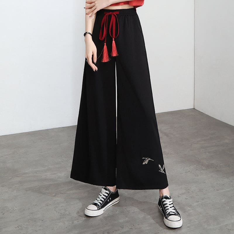 Embroidery Golden Dragon Casual Black Red Pants ON10 - Egirldoll