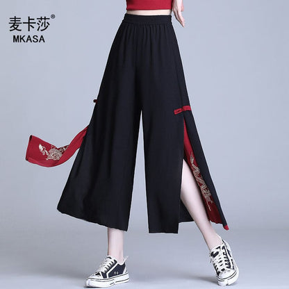 Embroidery Golden Dragon Casual Black Red Pants ON10 - Egirldoll