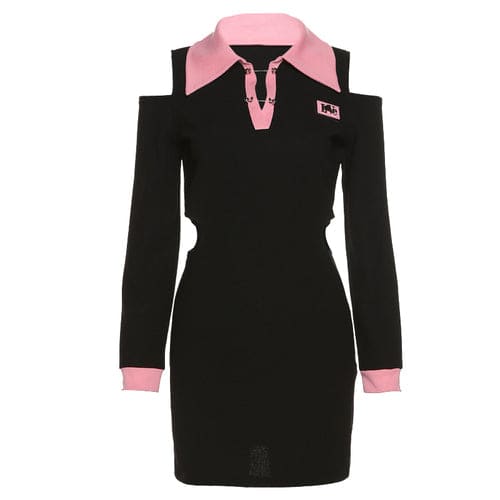 Fashion Black Pink Hollow Out Shoulder Dress ON02 - Egirldoll