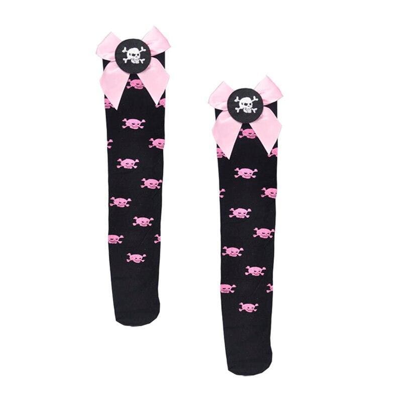 Fashion Cute Bow-Knot Knee Socks Ladies Sweet Gothic Casual Thigh Sexy Stretch Skull High Socks - Egirldoll