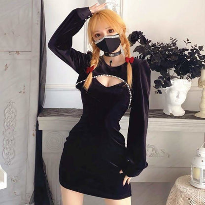 Fashion Girl Pearl Hollow Two-piece Slim Dress SE0712 - Egirldoll