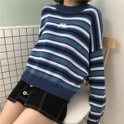 Fashion Loose Wild Striped Student Sweater EG14391 - Egirldoll