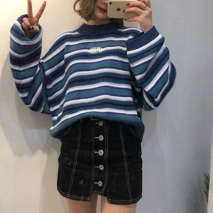 Fashion Loose Wild Striped Student Sweater EG14391 - Egirldoll