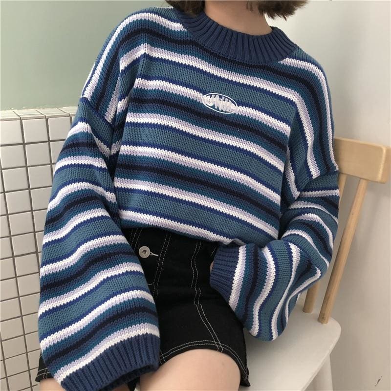 Fashion Loose Wild Striped Student Sweater EG14391 - Egirldoll