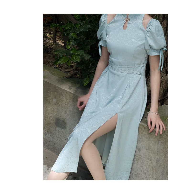 Fashionable Qipao Elegant Long Dress ON594 - sky blue (high