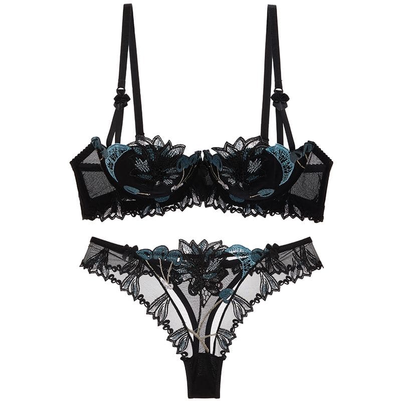 Flower Lace Lingerie - Black / 32A/70A - underwear