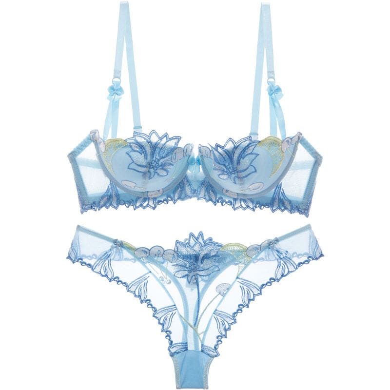 Flower Lace Lingerie - Blue / 32A/70A - underwear