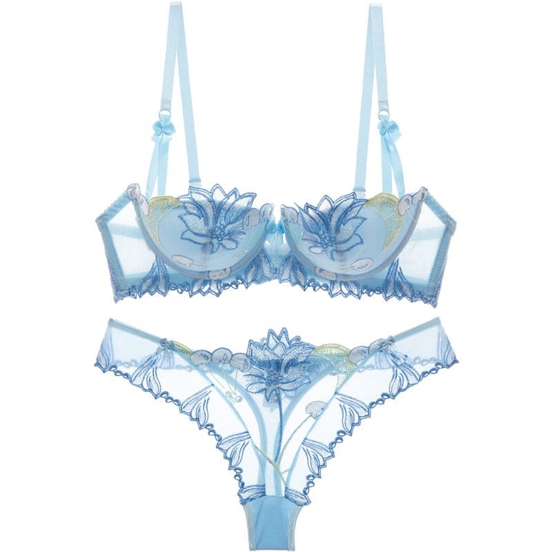 Flower Lace Lingerie - Blue / 32B/70B - underwear
