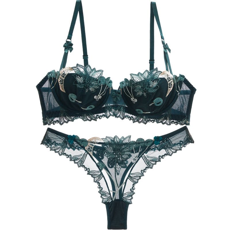 Flower Lace Lingerie - Dark green / 32B/70B - underwear