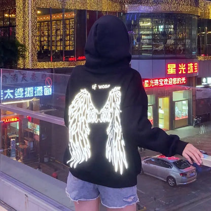 Free Ship Reflective Wings Black Hoodie Jumper EG14489 - Egirldoll