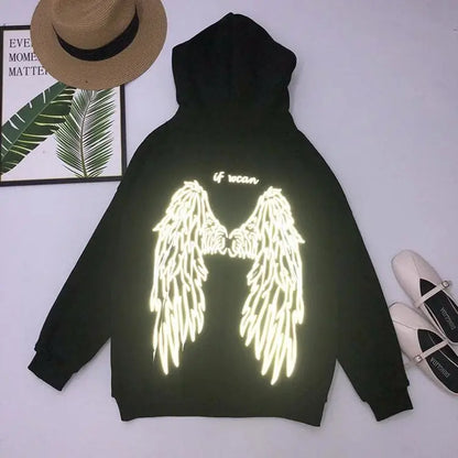 Free Ship Reflective Wings Black Hoodie Jumper EG14489 - Egirldoll