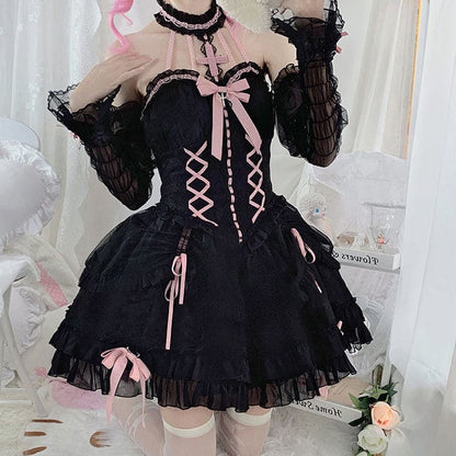 【Full Payment Reservation】Soft Gothic Cross Barbie Doll Halter Lolita Dress EG17397 - Egirldoll