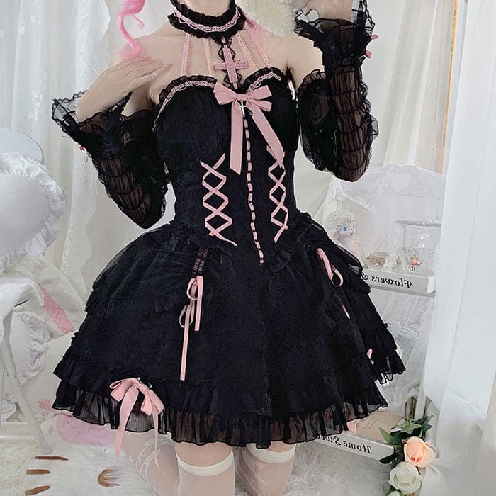 【Full Payment Reservation】Soft Gothic Cross Barbie Doll Halter Lolita Dress EG17397 - Egirldoll