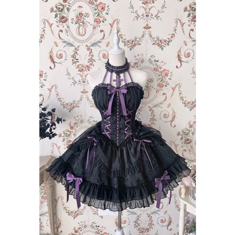 【Full Payment Reservation】Soft Gothic Cross Barbie Doll Halter Lolita Dress EG17397 - Egirldoll