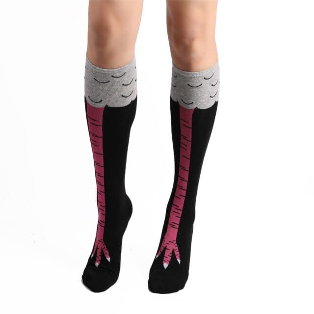 Funny Chicken/Cat/Pig Feet Cotton 3D Black and White Over Knee Long Socks BE479 - Egirldoll
