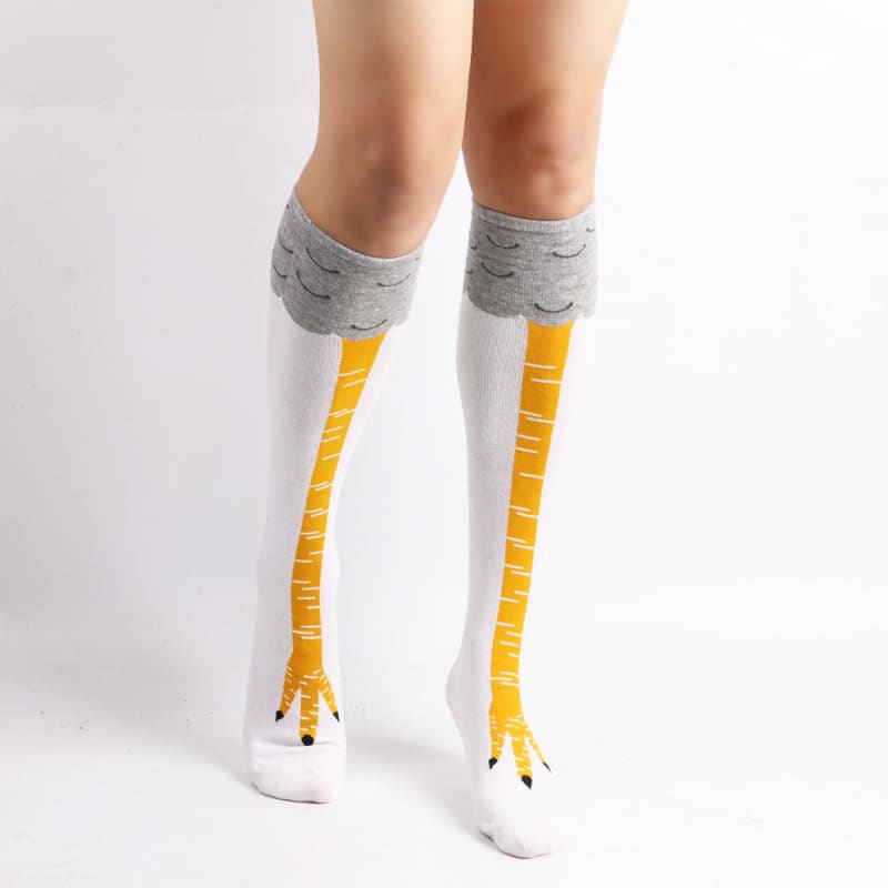 Funny Chicken/Cat/Pig Feet Cotton 3D Black and White Over Knee Long Socks BE479 - Egirldoll