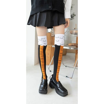 Funny Chicken/Cat/Pig Feet Cotton 3D Black and White Over Knee Long Socks BE479 - Egirldoll