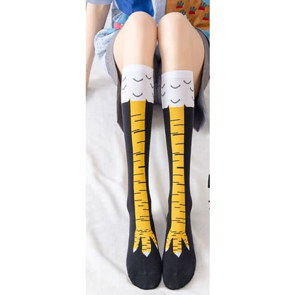 Funny Chicken/Cat/Pig Feet Cotton 3D Black and White Over Knee Long Socks BE479 - Egirldoll