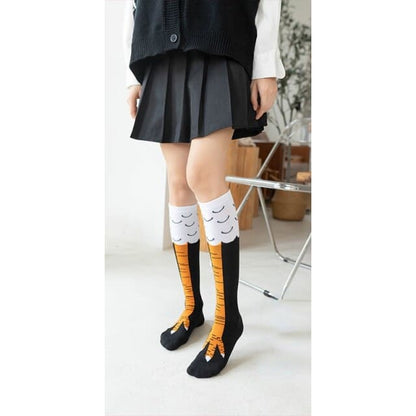 Funny Chicken/Cat/Pig Feet Cotton 3D Black and White Over Knee Long Socks BE479 - Egirldoll