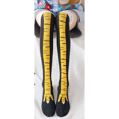 Funny Chicken/Cat/Pig Feet Cotton 3D Black and White Over Knee Long Socks BE479 - Egirldoll