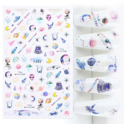 Galaxy Space Sky Spaceship Moon Stars Alien Nail Stickers - Egirldoll