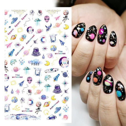 Galaxy Space Sky Spaceship Moon Stars Alien Nail Stickers - Egirldoll