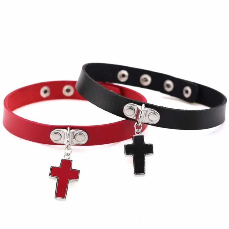 Goth Punk Cross Pendant Choker Necklace EG450 - Egirldoll