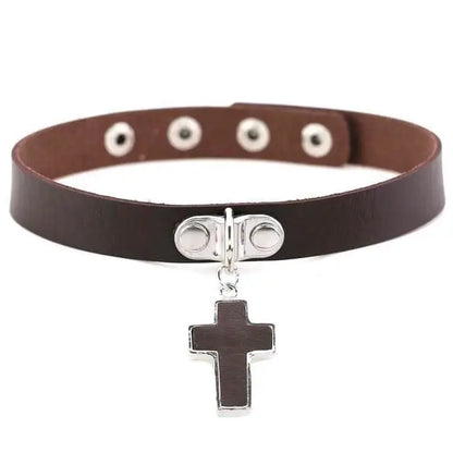 Goth Punk Cross Pendant Choker Necklace EG450 - Egirldoll