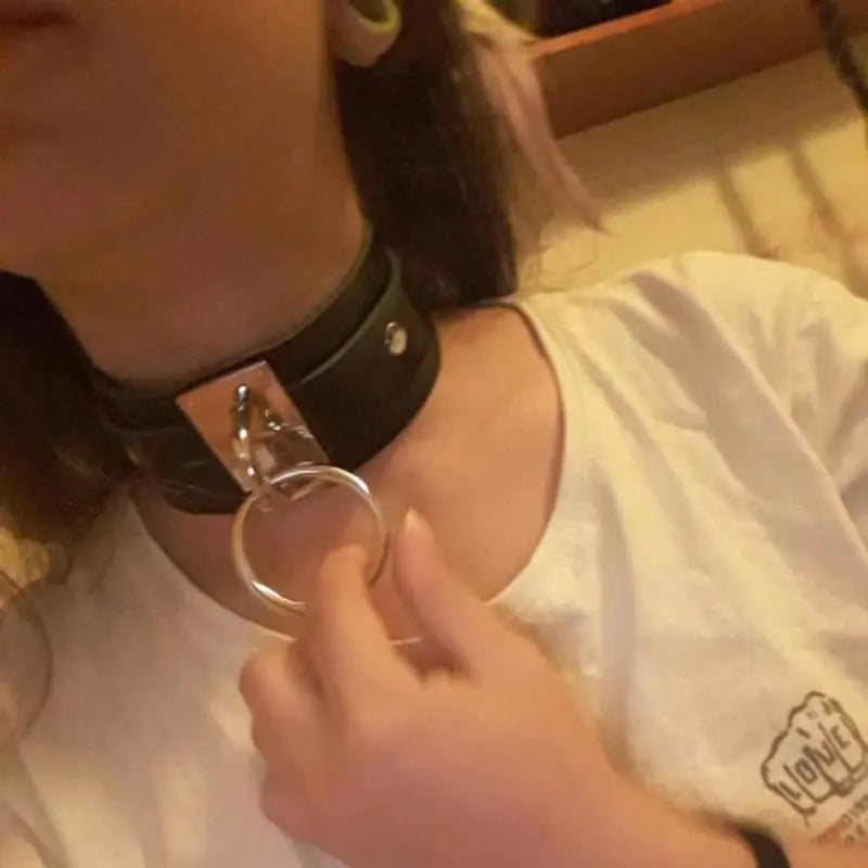 Goth Punk O Ring Metal Leather Oversized Choker Necklace EG0016 - Egirldoll