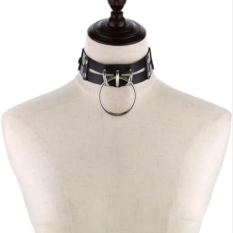 Gothic 2-Layer Faux Leather O-Ring Choker Necklace (Available in 17 colors) EG0017 - Egirldoll