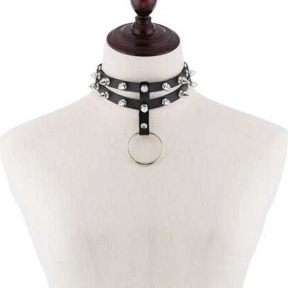 Gothic 2-Layer O-Ring Spikes Choker Necklace EG0018 - Egirldoll