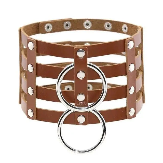 Gothic 4-Layer Faux Leather Double O-Ring Choker Necklace (Available in 15 colors) EG0020 - Egirldoll