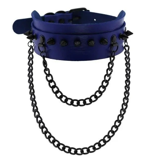 Gothic All Black Double Chain Spikes Large Choker Necklace (Available in 16 colors) EG0025 - Egirldoll