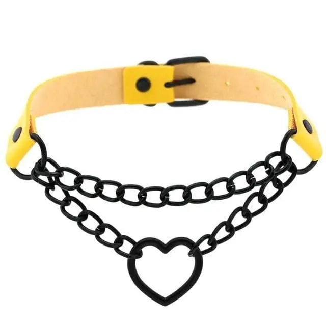 Gothic All Black Heart Chain Choker Necklace (Available in 16 colors) EG454 - Egirldoll